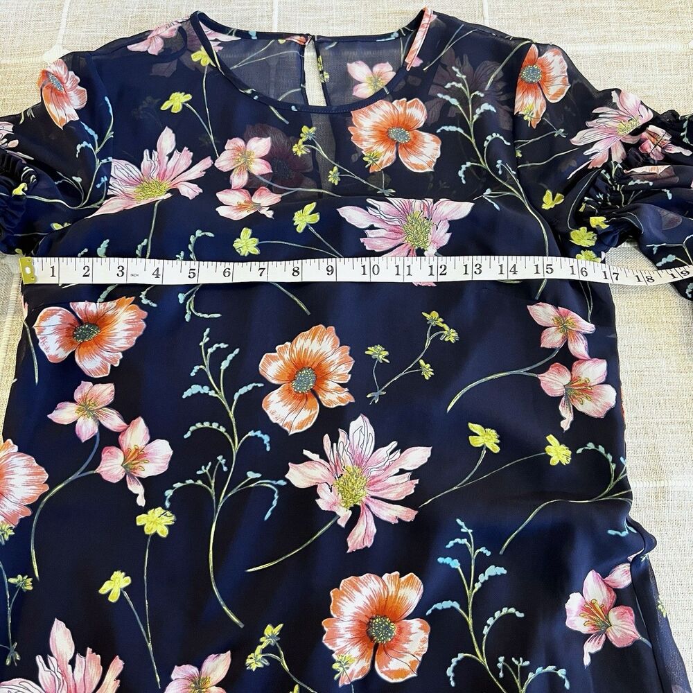 Eliza J Navy Pink Floral Dress Oversized Ruffle Flare Sleeves Women’s 4 - Picture 12 of 13